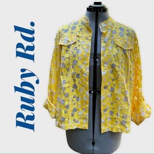 Yellow Ruby Rd semi sheer jacket lazer cut overlay.